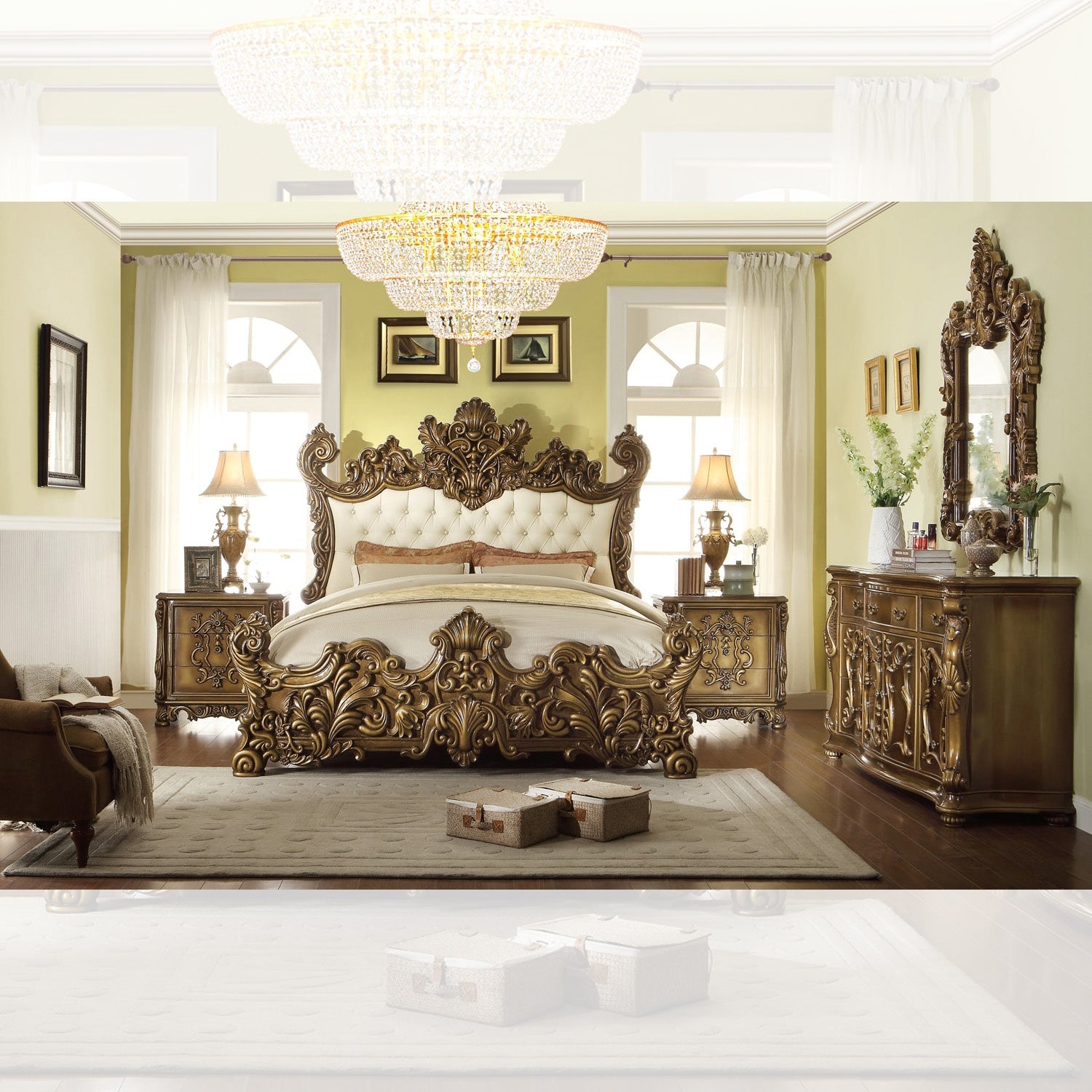 Homey Design Bedroom Set Gold & Brown HD-8008 – 5PC