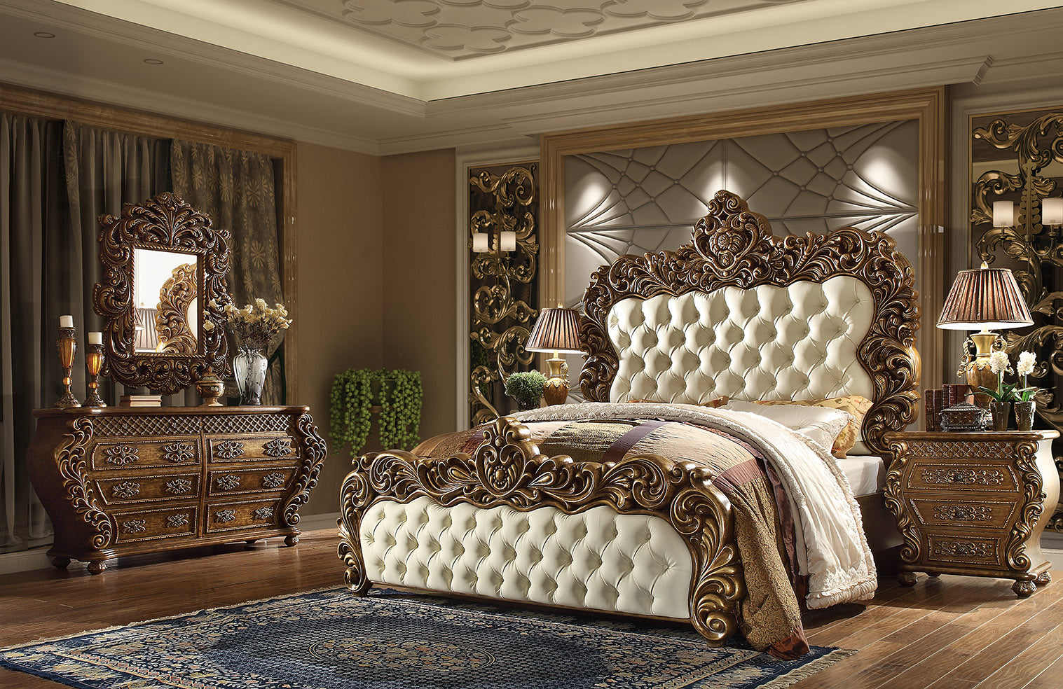 Homey Design Metallic Champagne Bedroom Set HD-8011 – 5PC