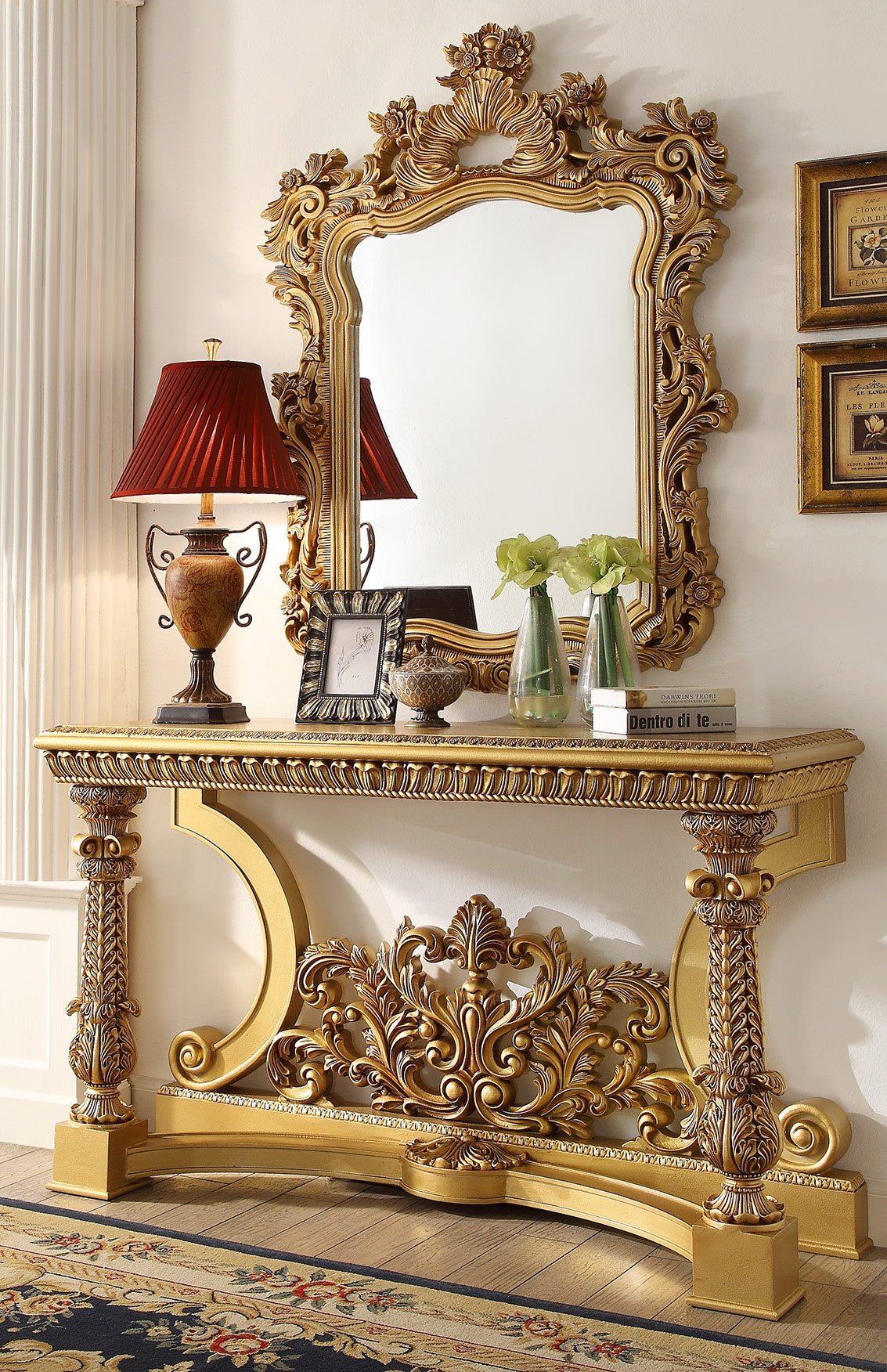 Homey Design Bright Gold Console Table HD-8016