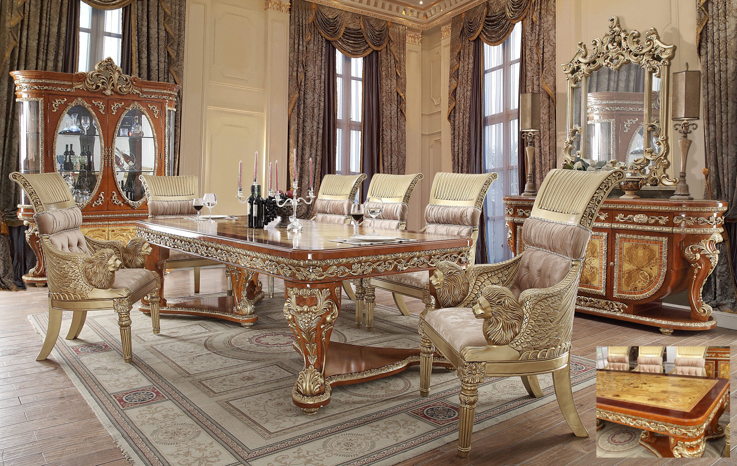 Homey Design Dining Table Set Gold & Tan HD-8024 – 7PC