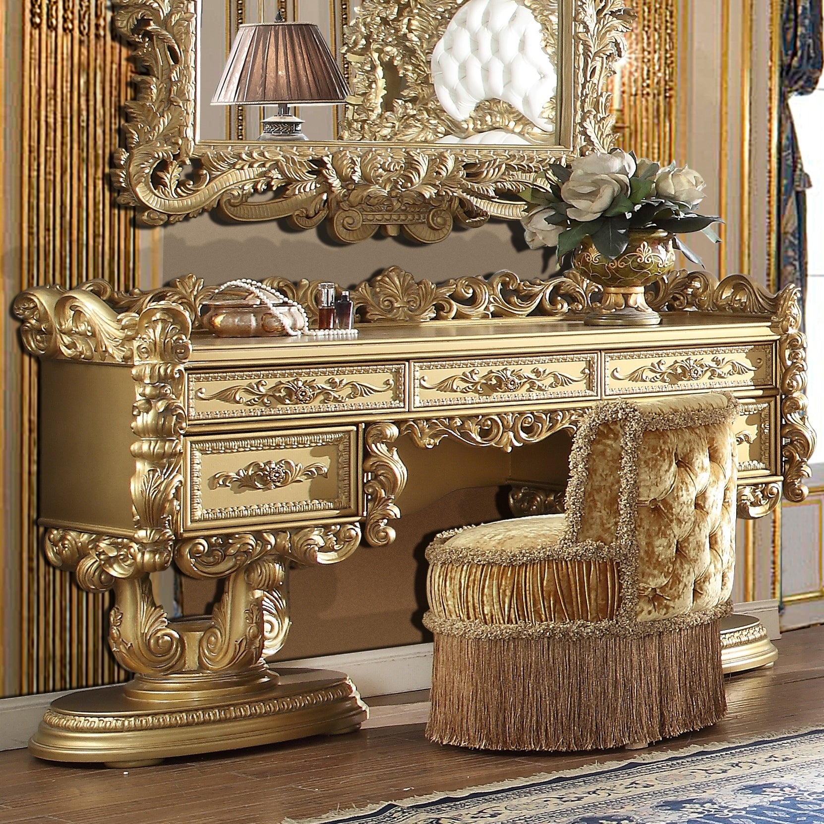 Homey Design Bedroom Set Bright Gold HD-8086 – 5PC