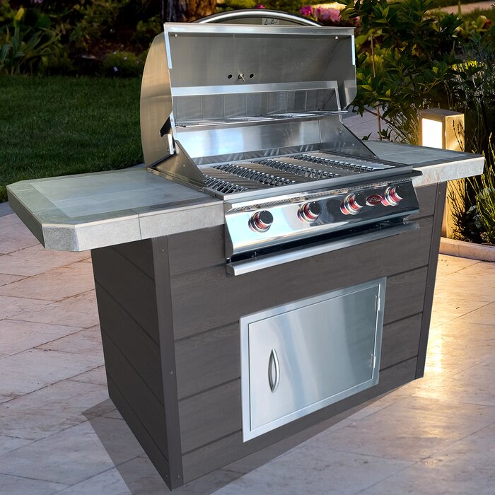 Cal Flame 4-burner, 7 ft. Synthetic Wood Panel GAS Grill Islan — Modern Productions®