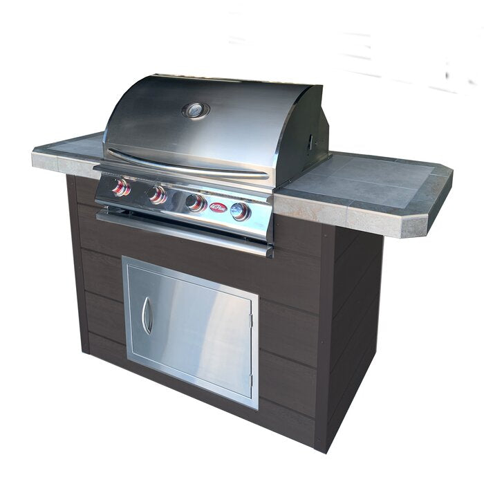 Cal Flame 4-burner, 7 ft. Synthetic Wood Panel Propane GAS Grill Island in Stainless Steel