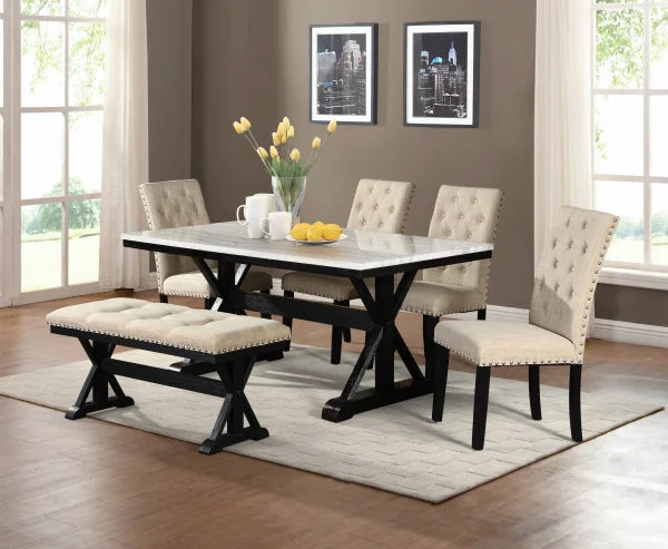 BQF Dining Set, Dining Table w/ Faux Marble Top D115D5