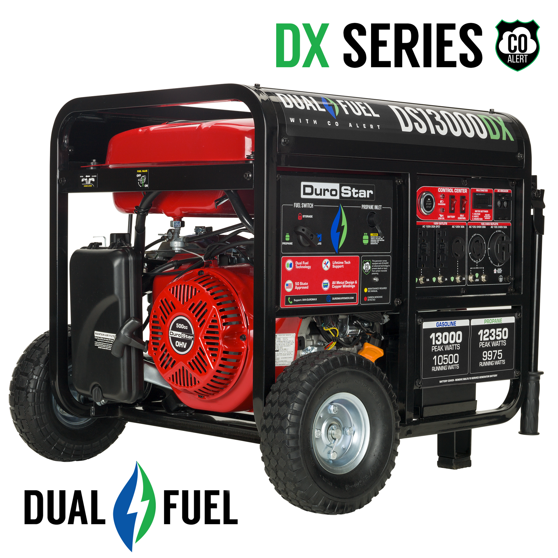 DuroMax 13,000 Watt Dual Fuel Portable Generator w/ CO Alert DS13000DX