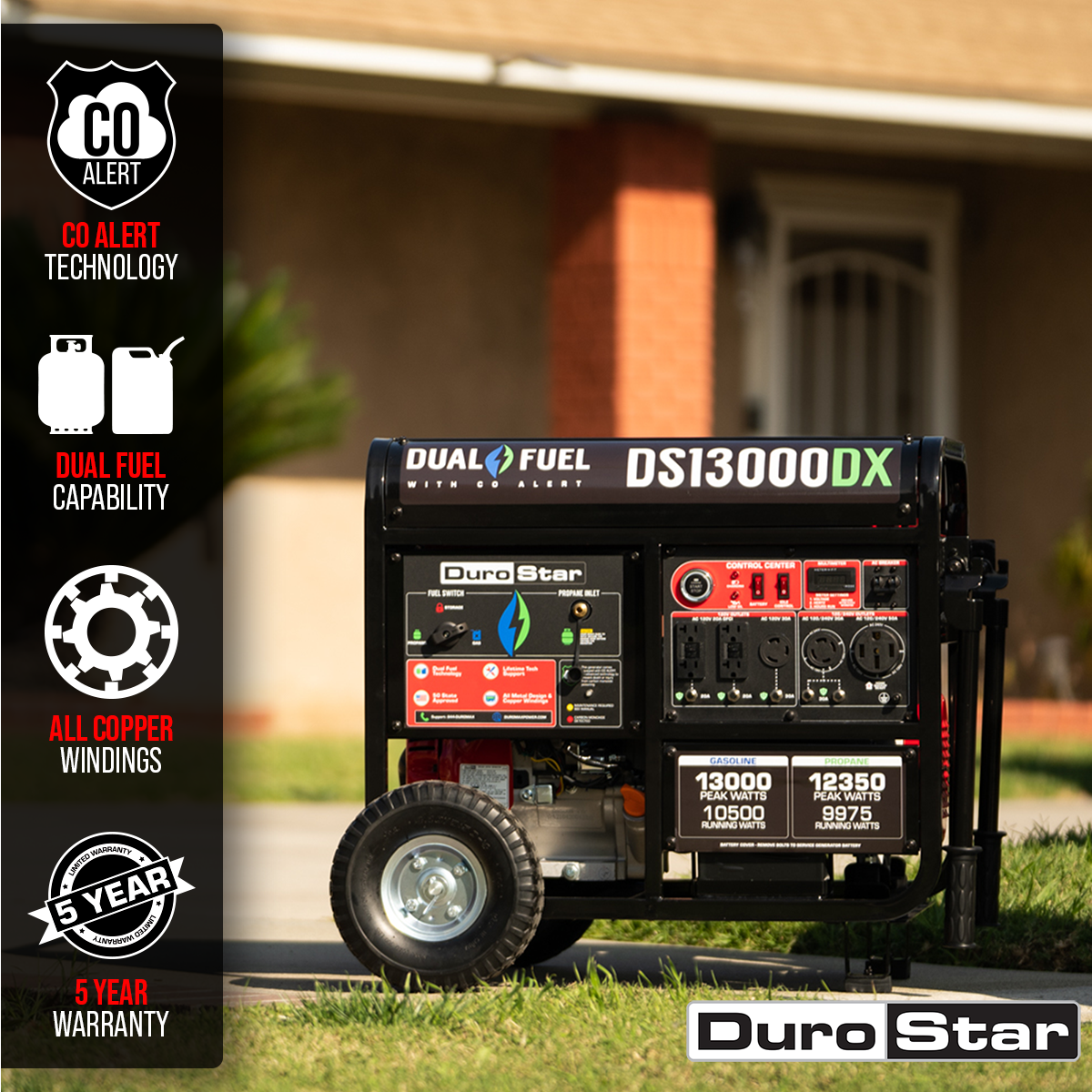 DuroMax 13,000 Watt Dual Fuel Portable Generator w/ CO Alert DS13000DX