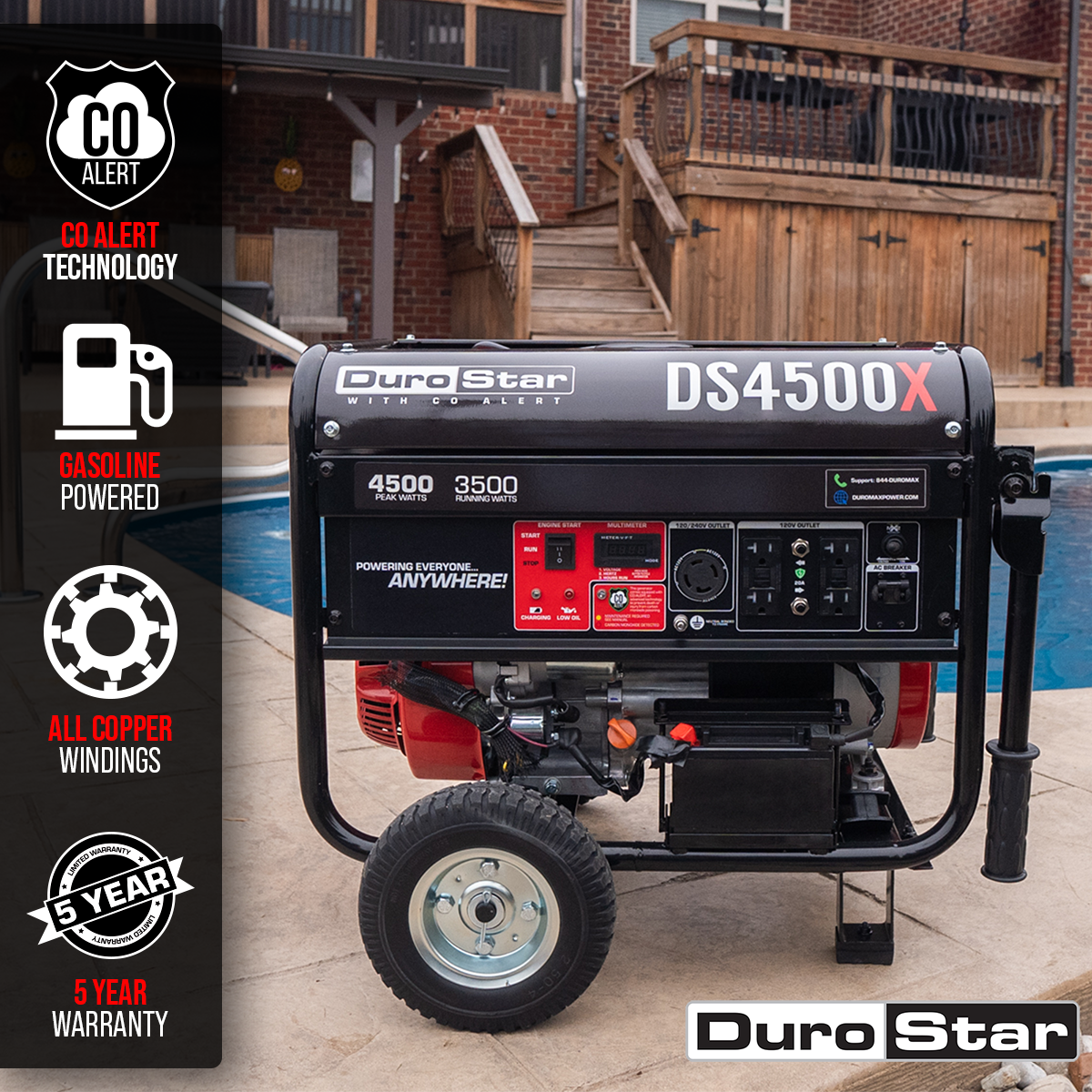 DuroStar 4,500 Watt Gasoline Portable Generator w/ CO Alert DS4500X