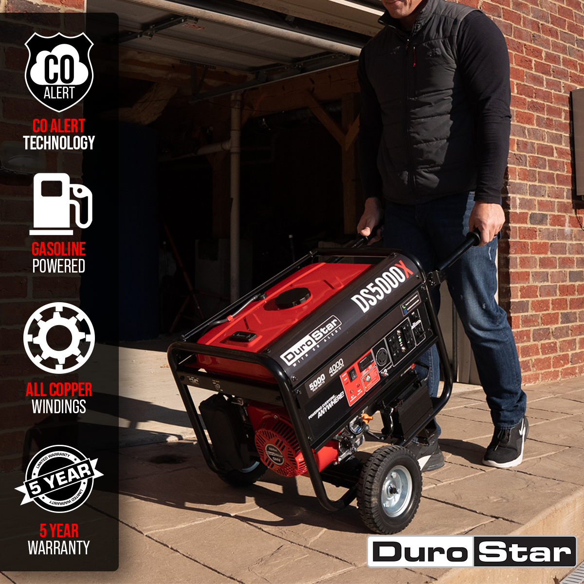 DuroStar 5,000 Watt Gasoline Portable Generator w/ CO Alert DS5000X