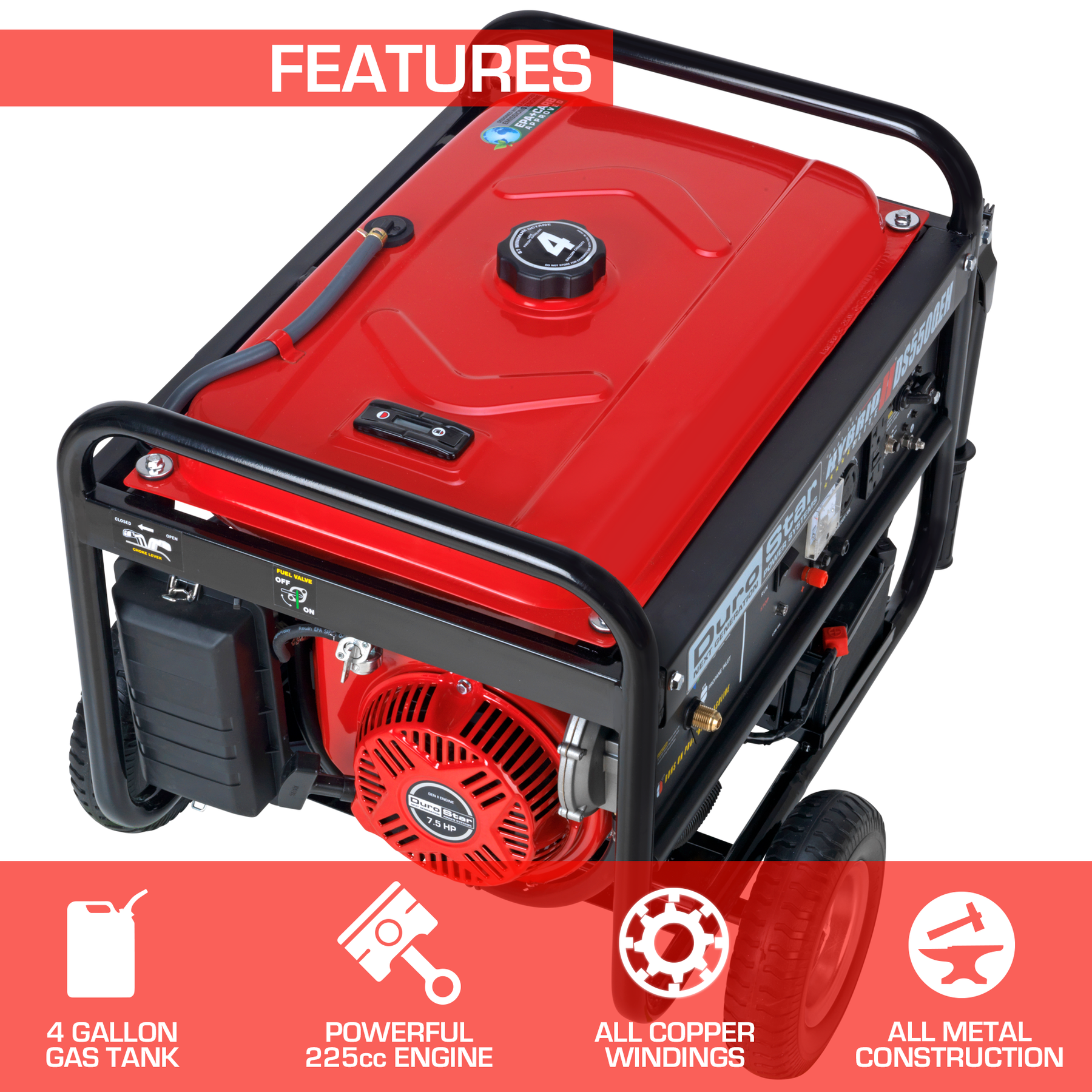 DuroStar 5,500 Watt Dual Fuel Portable Generator DS5500EH