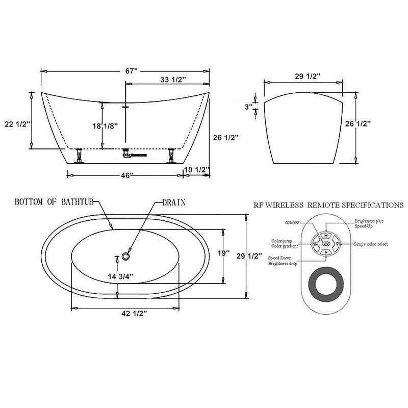 Empava-67FT1518LED 67 in. Soaking Freestanding Bathtub