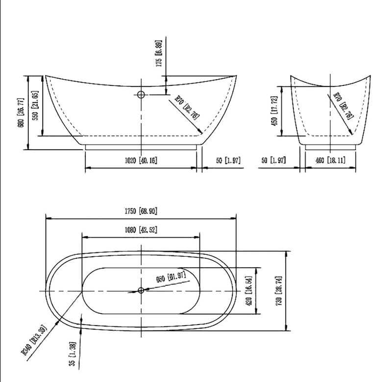 Empava-69FT1603 69 in. Soaking Freestanding Bathtub