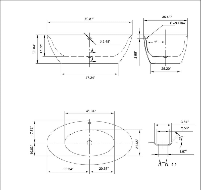 Empava-71FT1503 71 in. Freestanding Soaking Bathtub