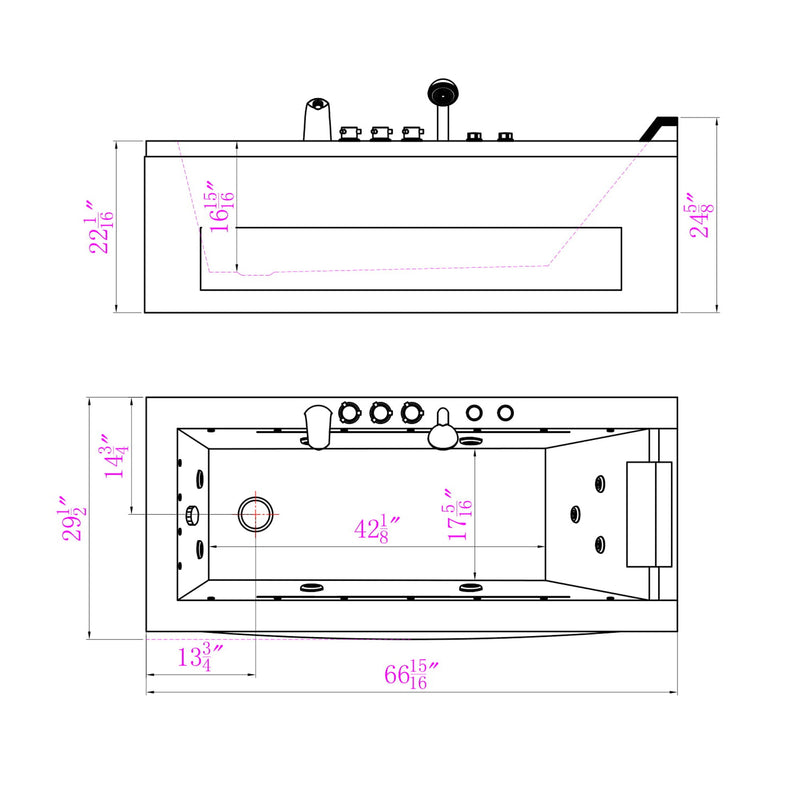 Empava-67JT351LED 67 in. Whirlpool Combination Massage Waterfall Bathtub