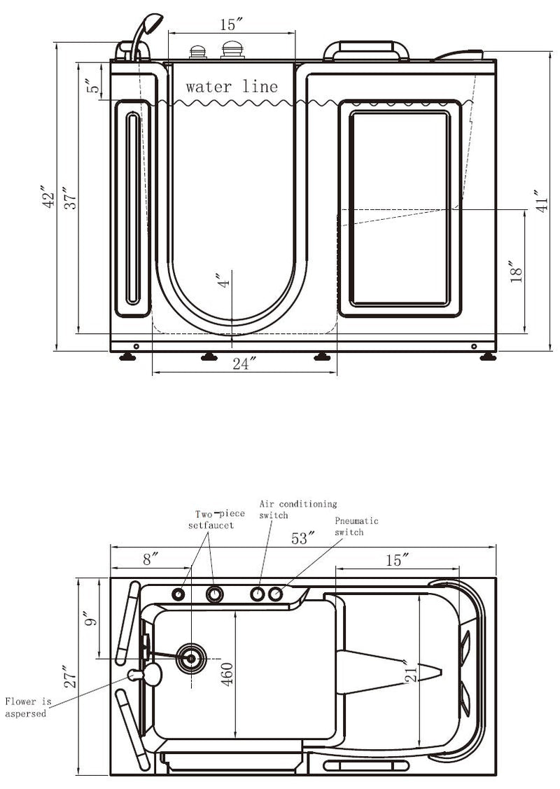 Empava 53 in. Free-Standing Walk-in Whirlpool Bathtub 53WIT02