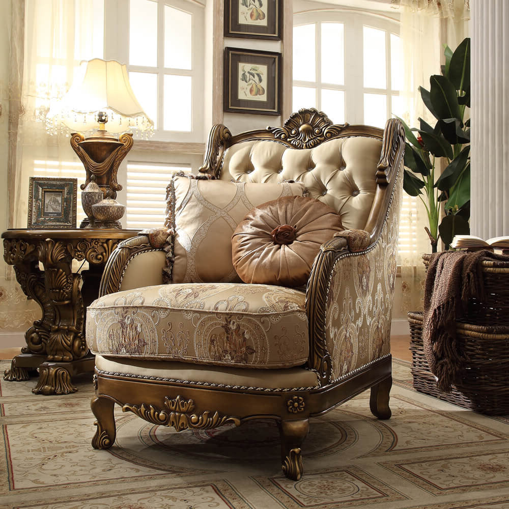 Homey Design Gold & Brown Sofa Set HD-506 – 3PC