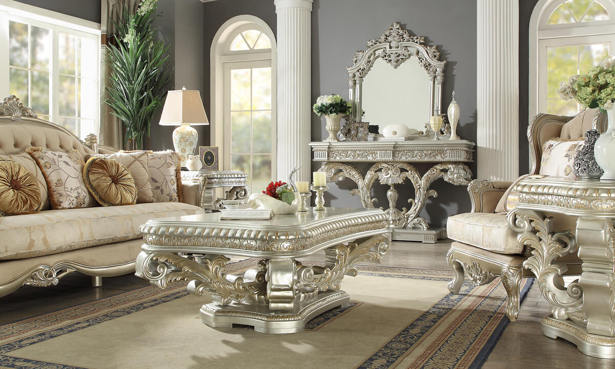 Homey Design Coffee Table Set Metallic Silver HD-8088