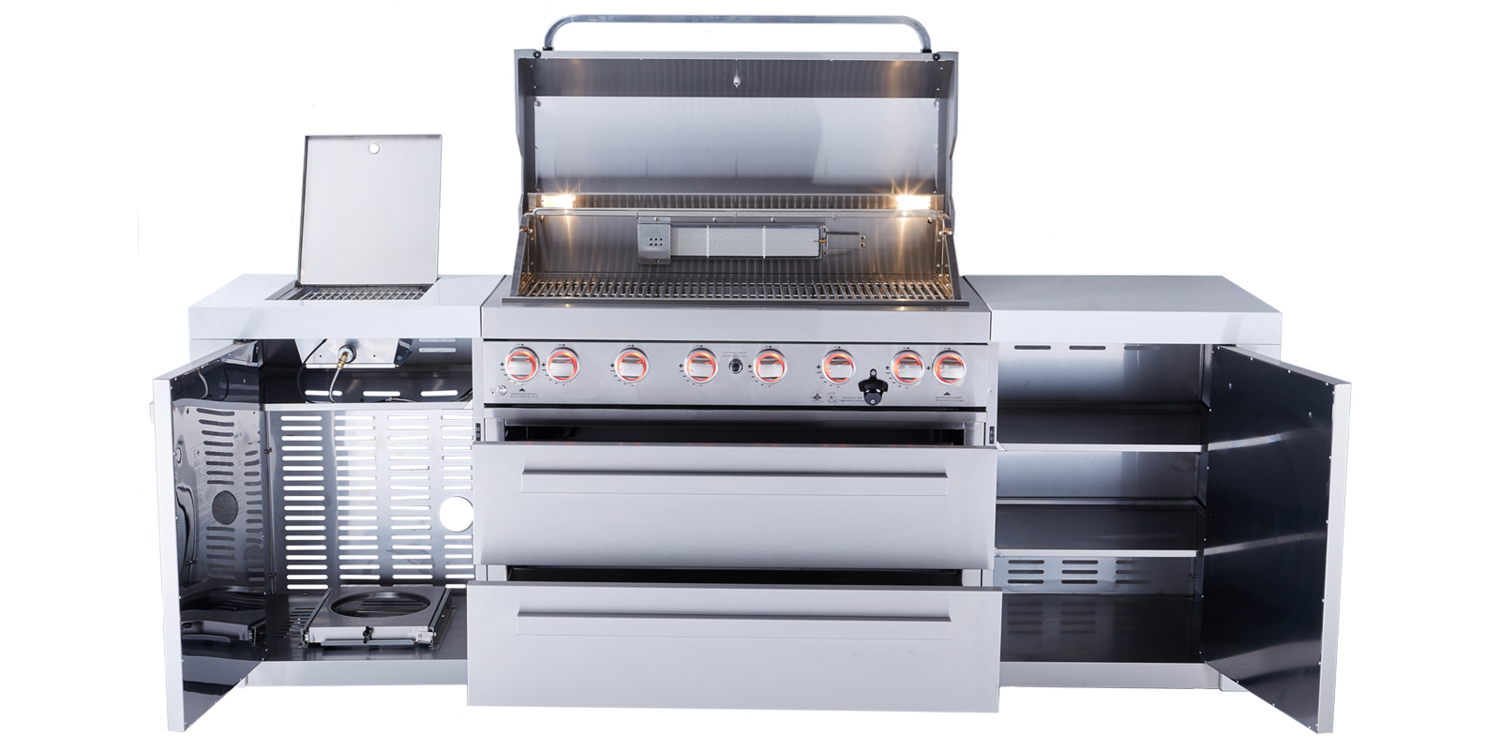 Mont Alpi 805 Deluxe Natural Gas Island Grill W/ Infrared Side Burner & Rotisserie Kit - Stainless Steel - MAi805-D