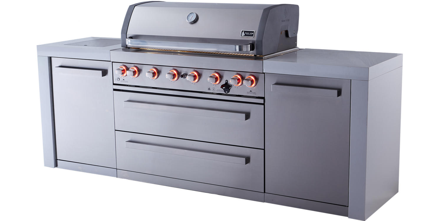 Mont Alpi 805 Deluxe Natural Gas Island Grill W/ Infrared Side Burner & Rotisserie Kit - Stainless Steel - MAi805-D