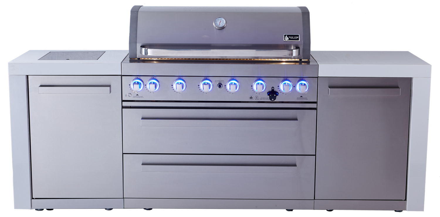 Mont Alpi 805 Deluxe Natural Gas Island Grill W/ Infrared Side Burner & Rotisserie Kit - Stainless Steel - MAi805-D