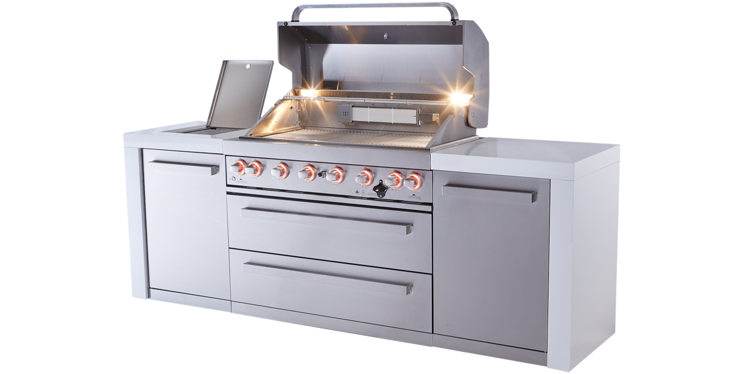 Mont Alpi 805 Deluxe Natural Gas Island Grill W/ Infrared Side Burner & Rotisserie Kit - Stainless Steel - MAi805-D