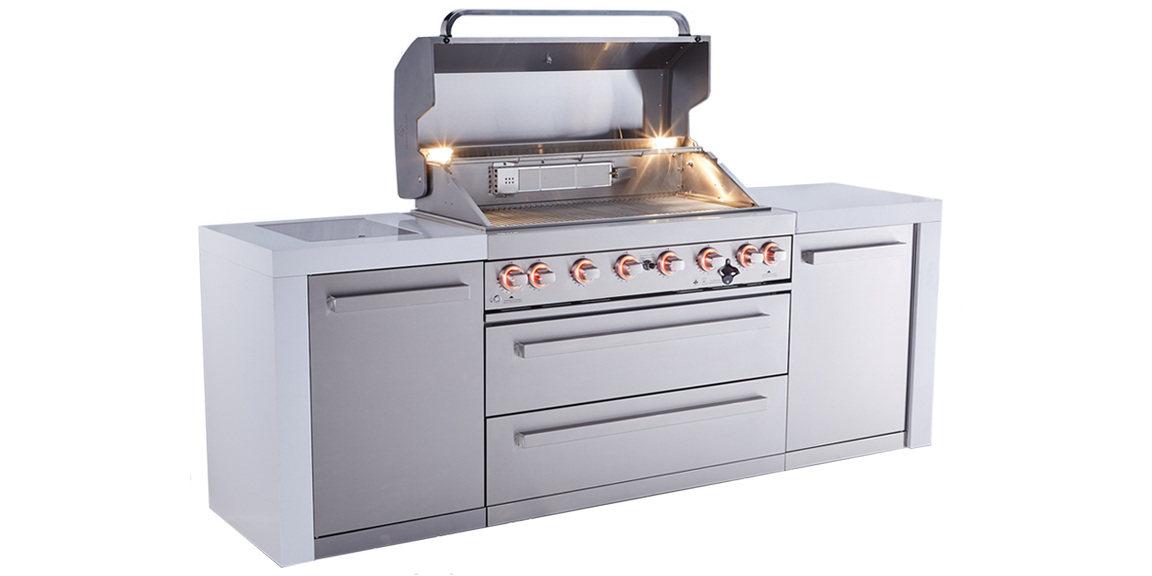 Mont Alpi 805 Deluxe Natural Gas Island Grill W/ Infrared Side Burner & Rotisserie Kit - Stainless Steel - MAi805-D