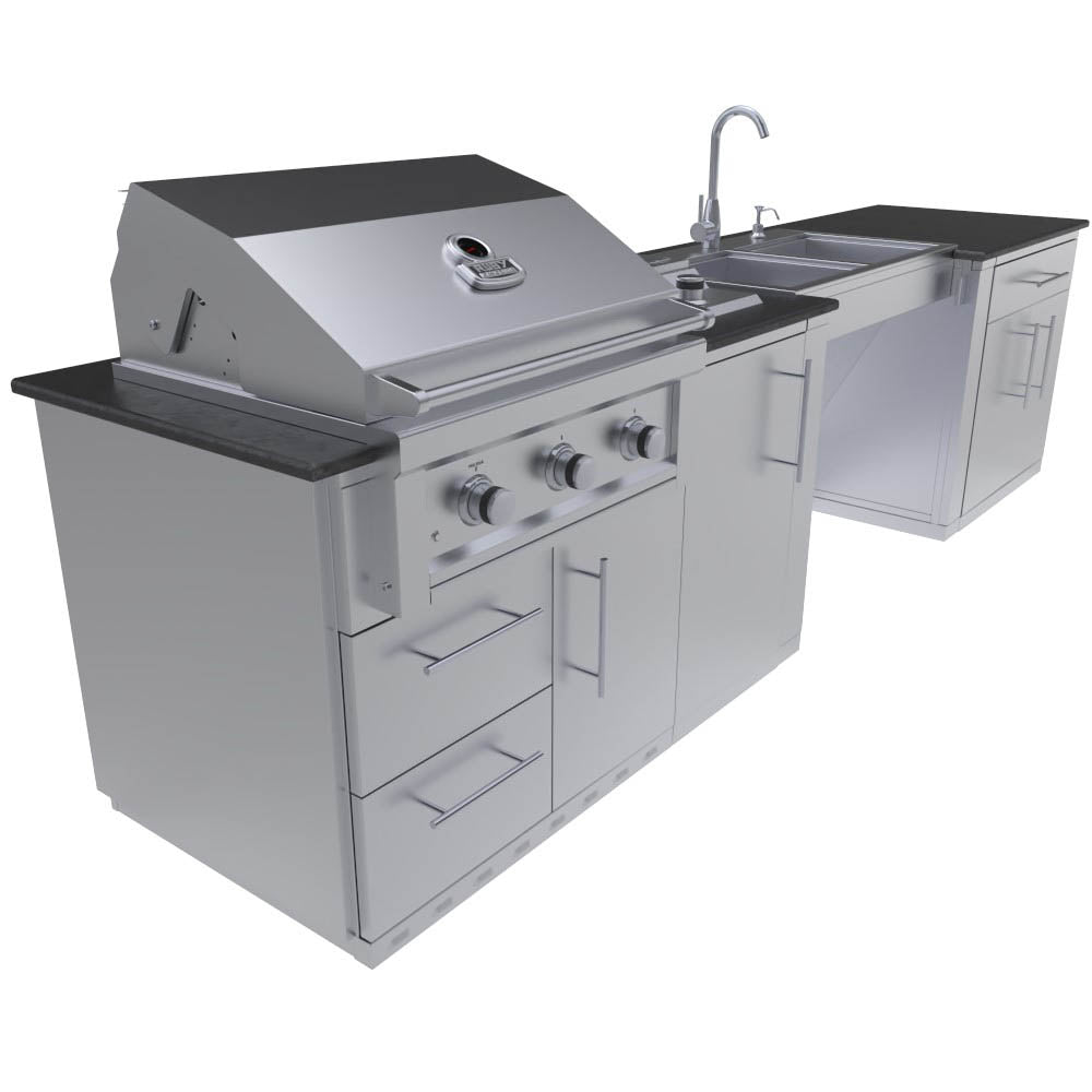 Sunstone Metal CABANA 10'-8" ADA Compliant Grill/Burner & Double Sink Island Package SCPCABANA