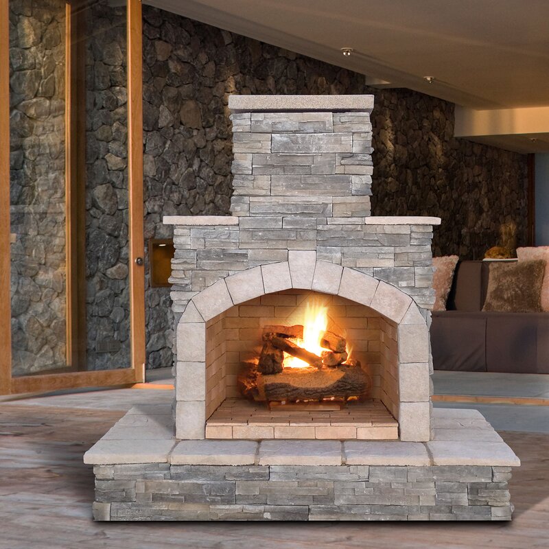 Cal Flame Stone Veneer Gas Outdoor Fireplace FRP908-3