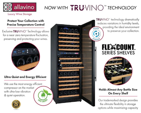 Allavino 47" Wide FlexCount II Tru-Vino 344 Bottle Four Zone Black Side-by-Side Wine Refrigerator