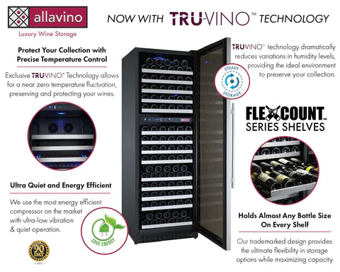 Allavino 47" Wide FlexCount II Tru-Vino 344 Bottle Four-Zone Stainless Steel Side-by-Side Wine Refrigerator