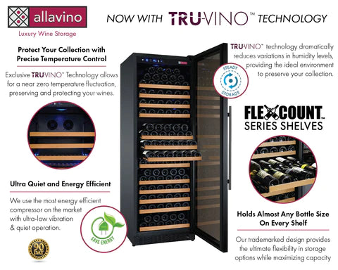 Allavino 47" Wide FlexCount II Tru-Vino 354 Bottle Dual Zone Black Side-by-Side Wine Refrigerator