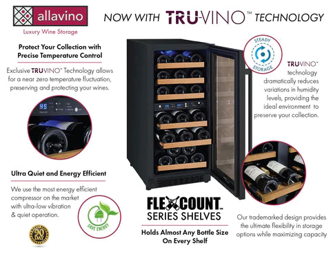 Allavino 15" FlexCount II Tru-Vino 30 Bottle Dual Zone Black Wine Refrigerator