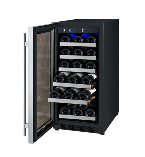 Allavino 15" Wide FlexCount II Tru-Vino 30 Bottle Single Zone Stainless Steel Left Hinge Wine Refrigerator