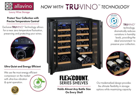 Allavino 24" Wide FlexCount II Tru-Vino 36 Bottle Dual Zone Black Wine Refrigerator