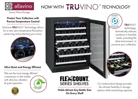 Allavino 47" Wide FlexCount II Tru-Vino 112 Bottle Three Zone Stainless Steel Side-by-Side Wine Refrigerator