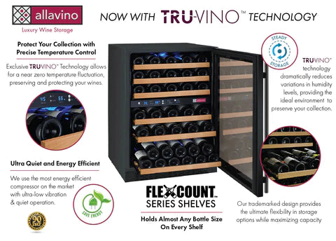 Allavino 47" Wide FlexCount II Tru-Vino 112 Bottle Four Zone Black Side-by-Side Wine Refrigerator