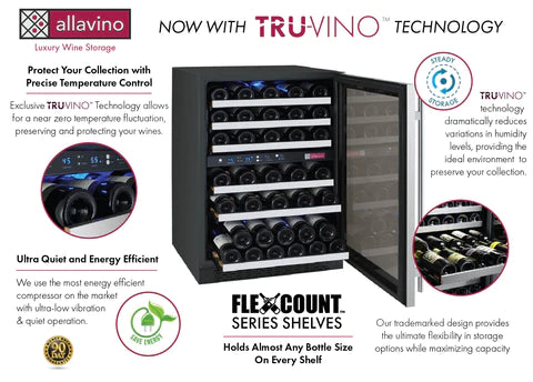 Allavino 47" Wide FlexCount II Tru-Vino 112 Bottle Four Zone Stainless Steel Side-by-Side Wine Refrigerator