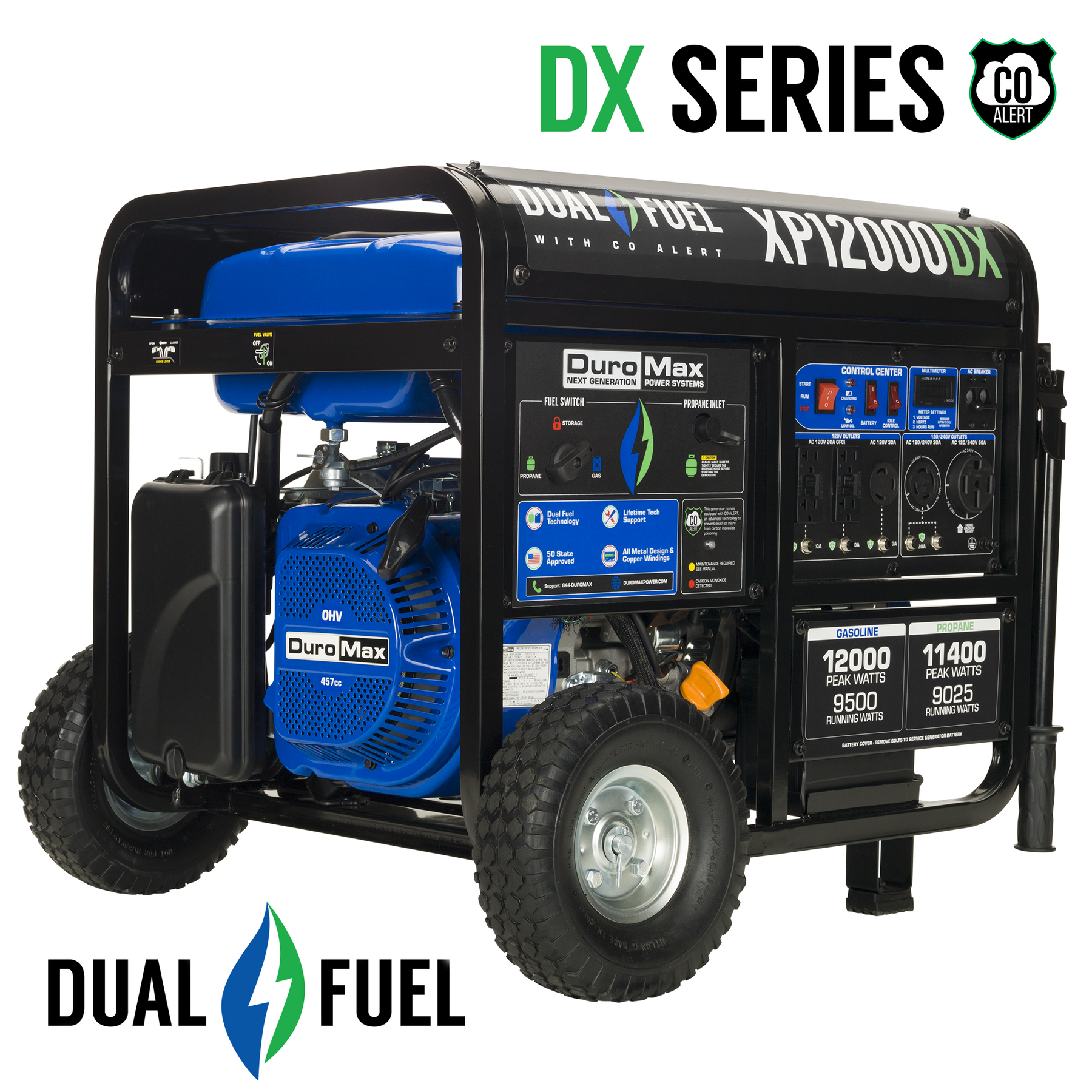 DuroMax 12,000 Watt Dual Fuel Portable Generator w/ CO Alert XP12000DX