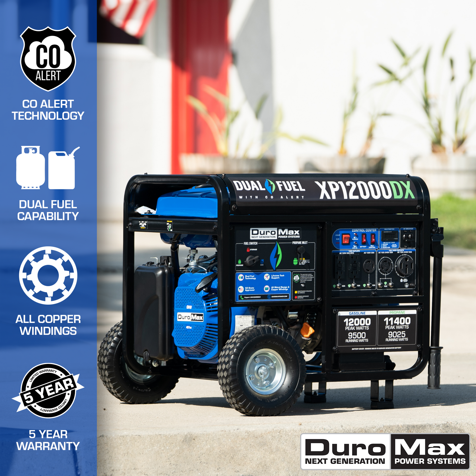 DuroMax 12,000 Watt Dual Fuel Portable Generator w/ CO Alert XP12000DX