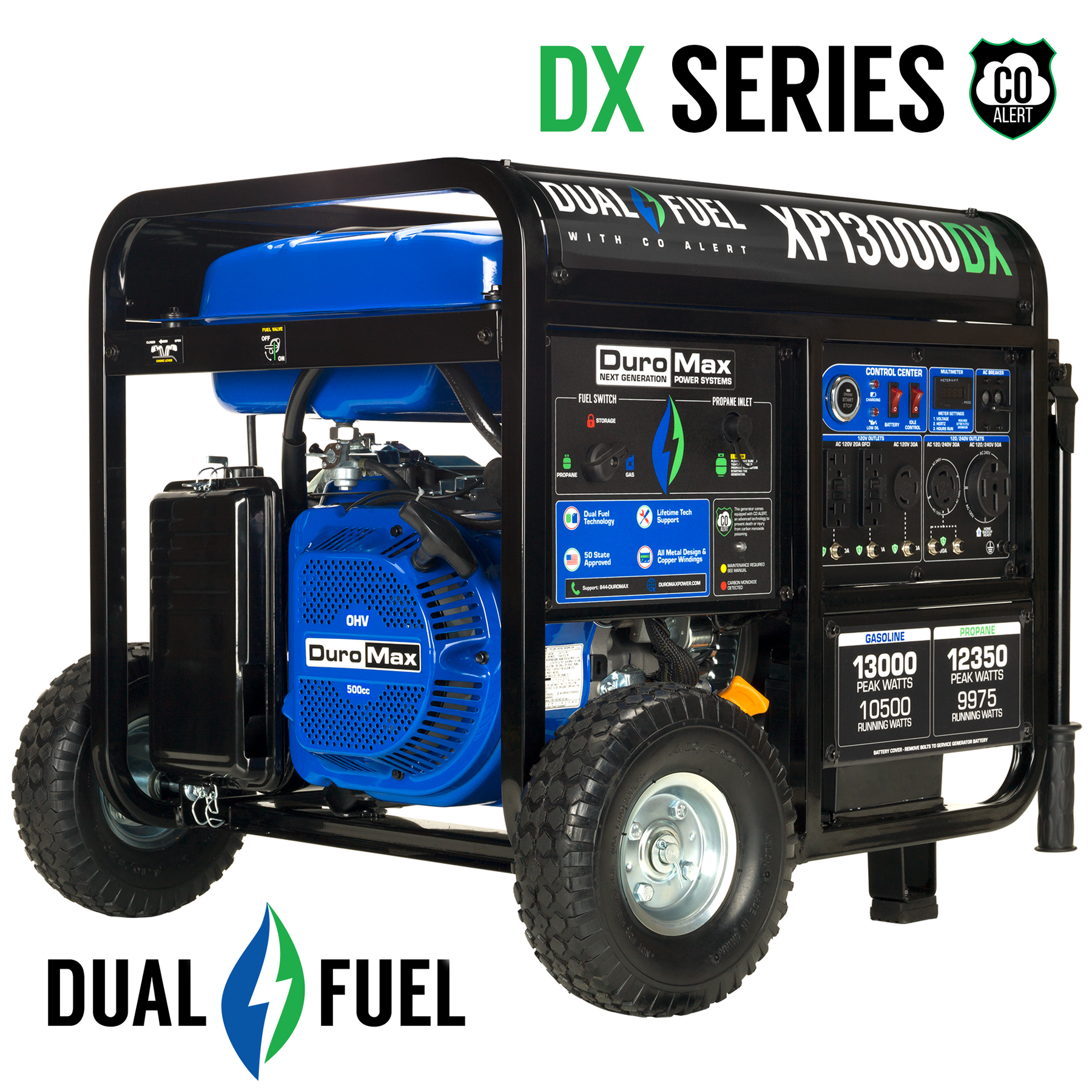 DuroMax 13,000 Watt Dual Fuel Portable Generator w/ CO Alert XP13000DX