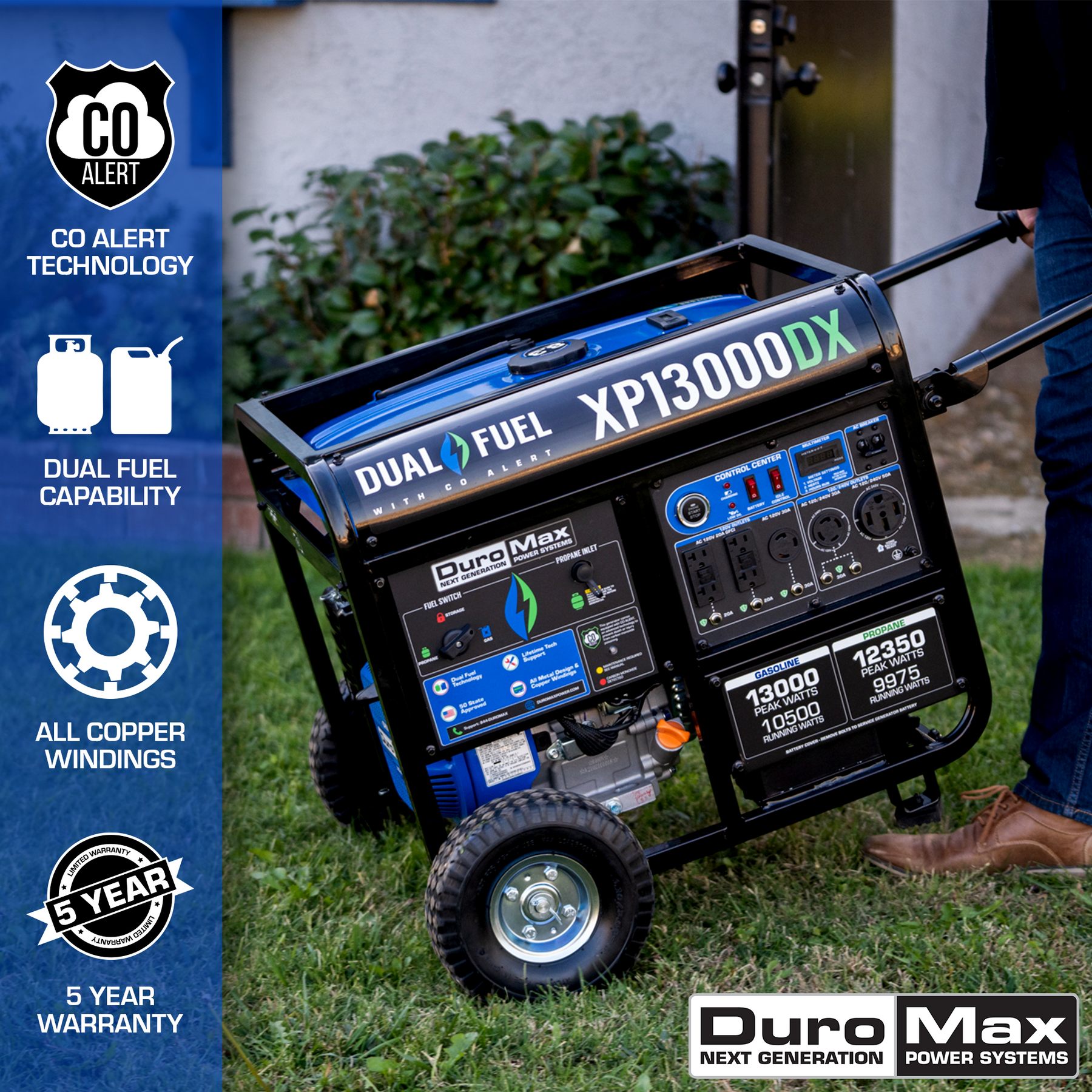 DuroMax 13,000 Watt Dual Fuel Portable Generator w/ CO Alert XP13000DX