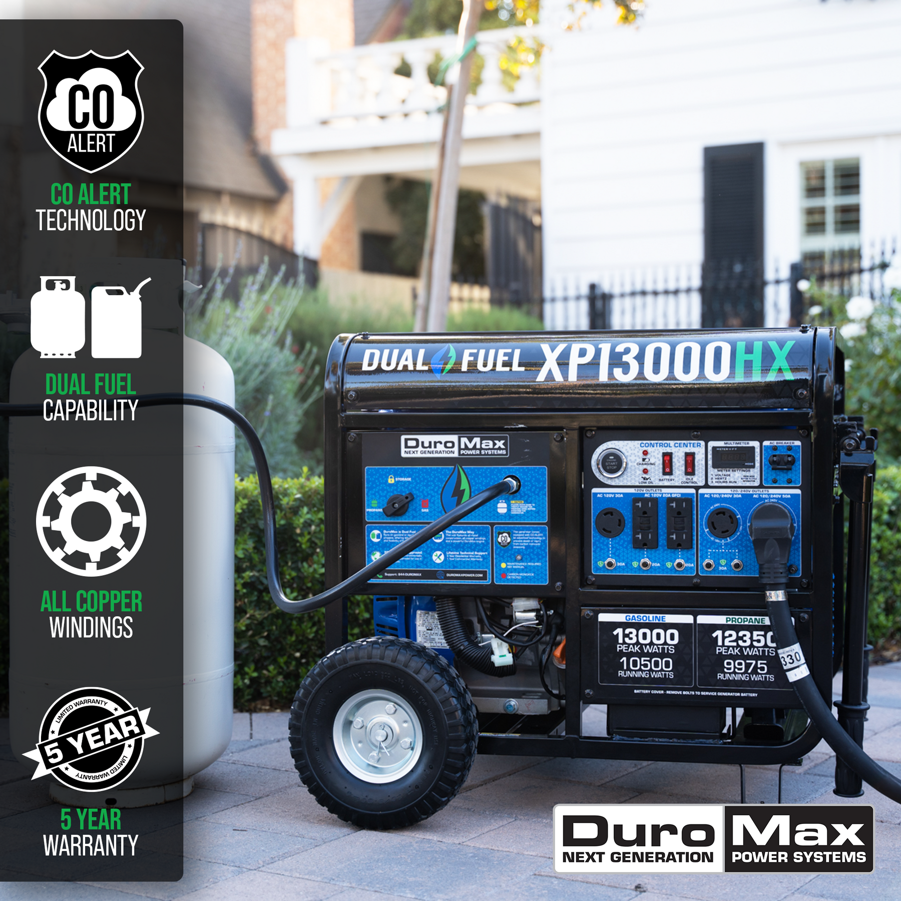 DuroMax 13,000 Watt Dual Fuel Portable HX Generator w/ CO Alert XP13000HX