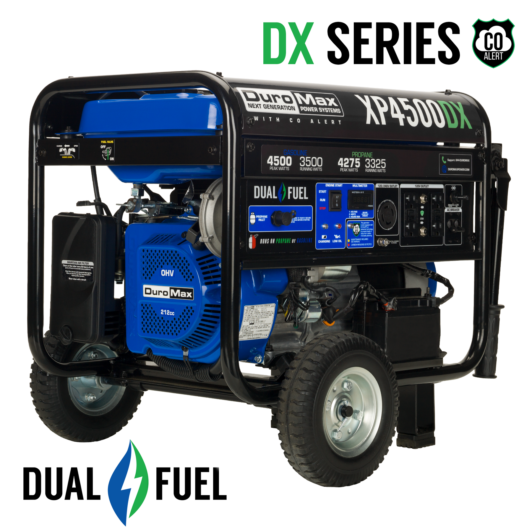 DuroMax 4,500 Watt Dual Fuel Portable Generator w/ CO Alert XP4500DX