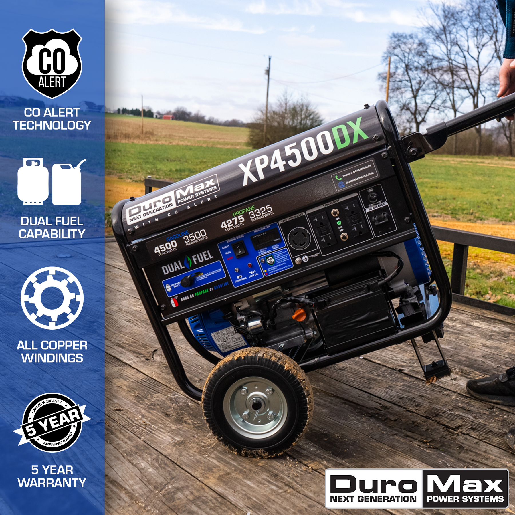 DuroMax 4,500 Watt Dual Fuel Portable Generator w/ CO Alert XP4500DX