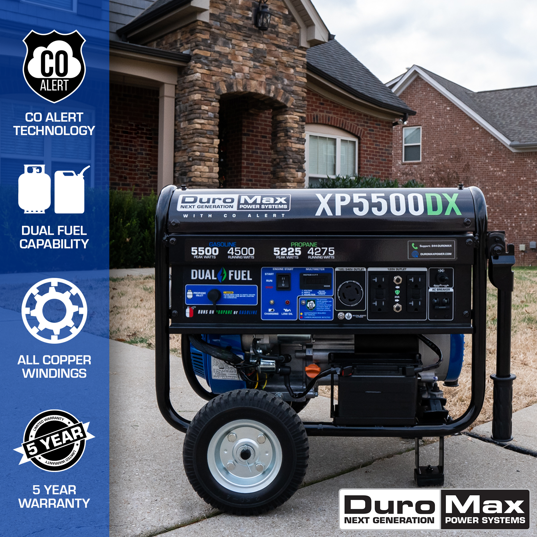 DuroMax 5,500 Watt Dual Fuel Portable Generator w/ CO Alert XP5500DX