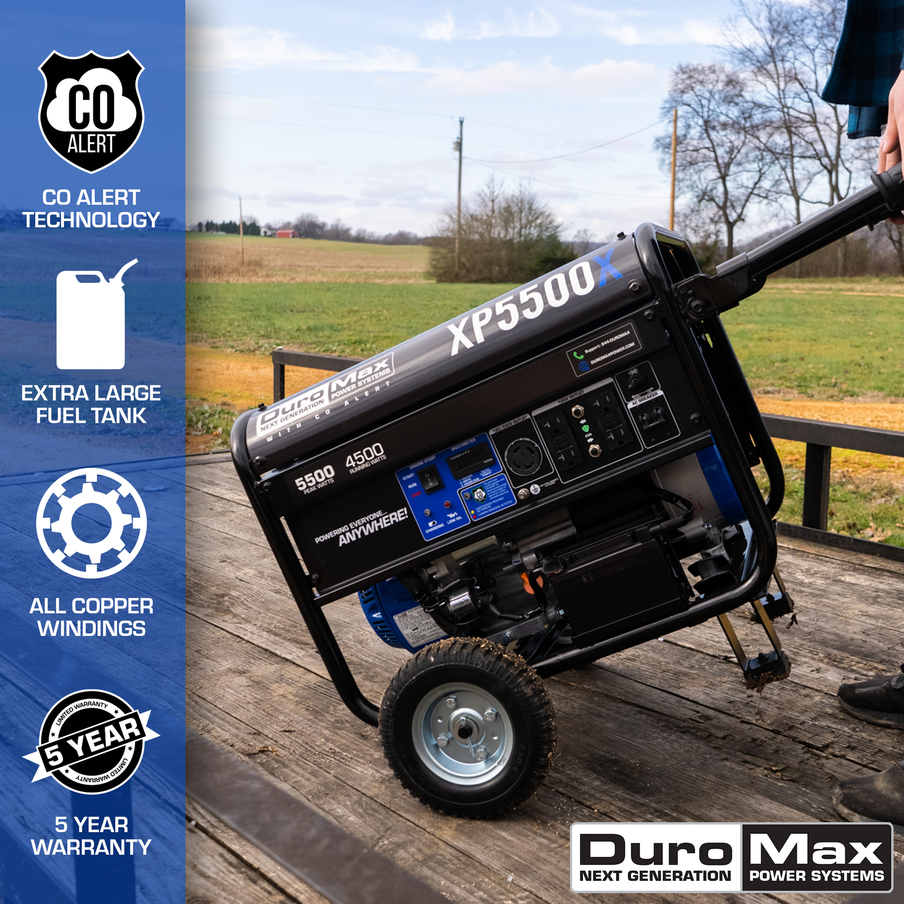 DuroMax 5,500 Watt Gasoline Portable Generator w/ CO Alert XP5500X