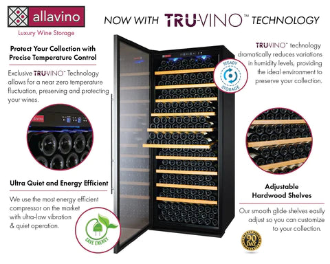 Allavino 32" Wide Vite II Tru-Vino 277 Bottle Single Zone Stainless Steel Left Hinge Wine Refrigerator