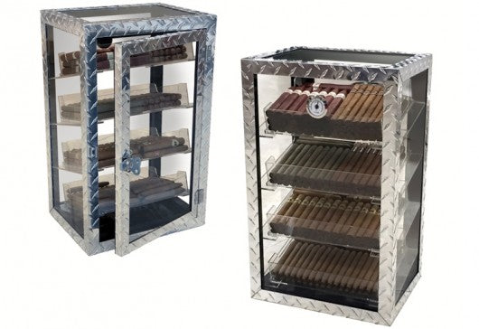 Prestige Import Group Diamond Plate & Glass Sides Countertop Display Humidor