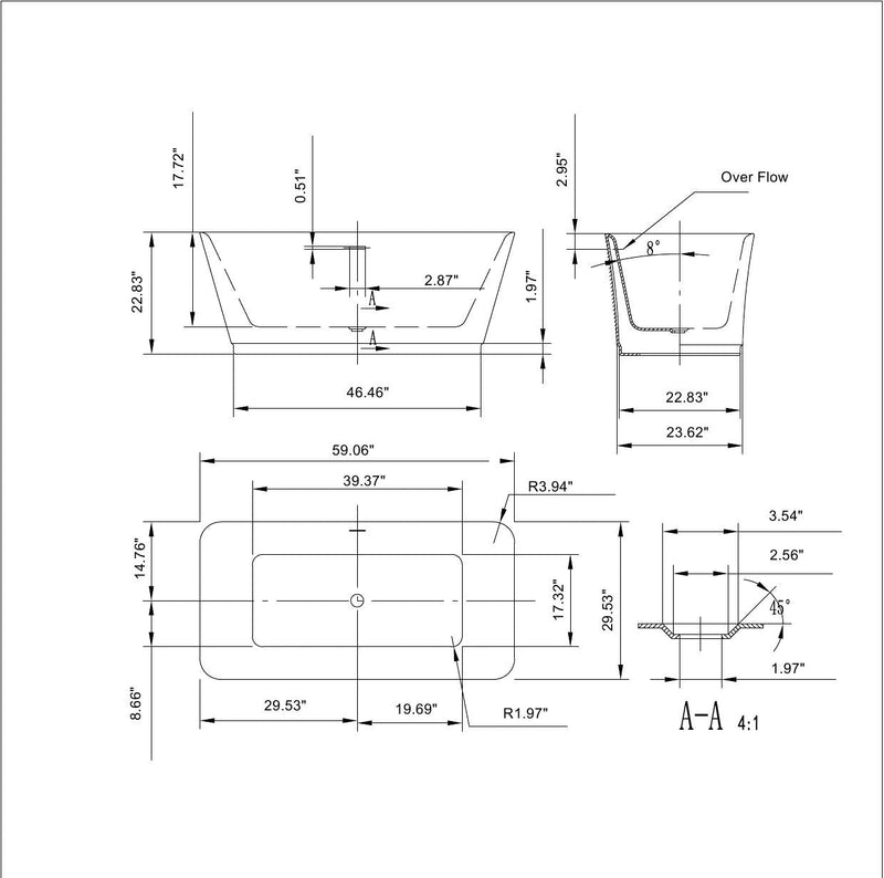 Empava-59FT1511 59 in. Soaking Freestanding Bathtub