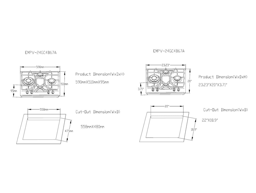 Empava 24GC4B67A 24 in. Built-in Gas Cooktops